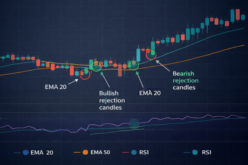 1-Minute Binary Trading Strategy Using EMA 20, EMA 50 & RSI (Beginner-Friendly)